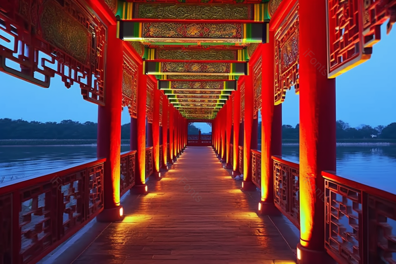 颐和园长廊夜景,高清,摄影图,摄影图片,图片大全,摄影图免费下载